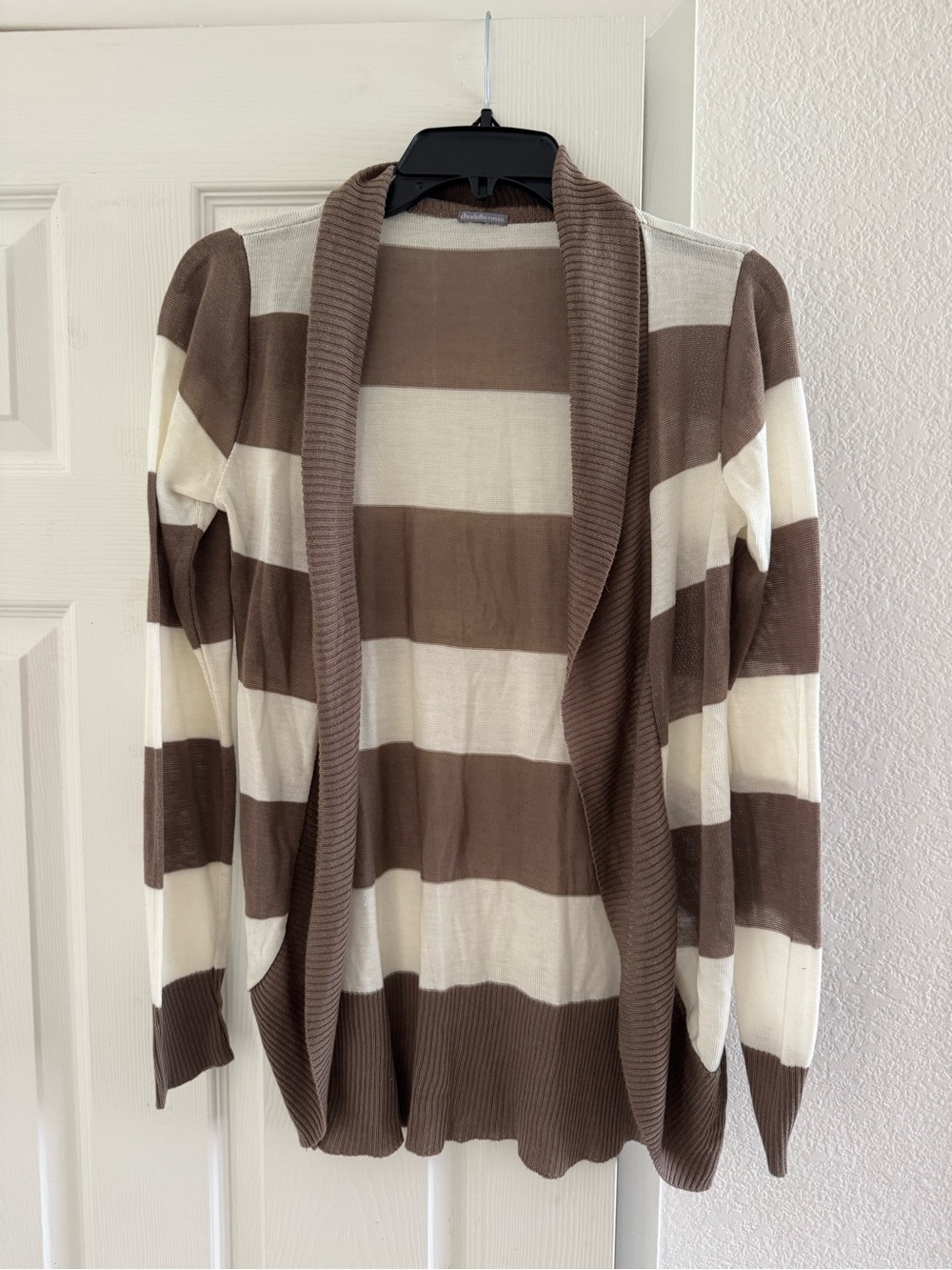 Charlotte Russe Taupe and Cream Striped Open Knit Cardigan